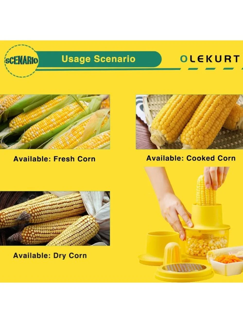 Corn Cob Stripper Tool - Easy Corn Peeler for Fresh Corn on the Cob, Yellow